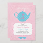 ティーパーティーをテーマにした誕生日パーティーの招待状 招待状 (正面/裏面)
