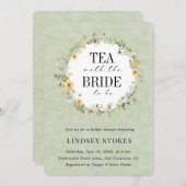 ティーパーティーイエローワイルドフラワーズセージブライダルシャワー 招待状 (正面/裏面)