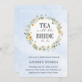 ティーパーティーイエローワイルドフラワーズブルーブライダルシャワー 招待状 (正面/裏面)