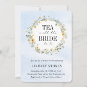 ティーパーティーイエローワイルドフラワーズブルーブライダルシャワー 招待状 (正面)