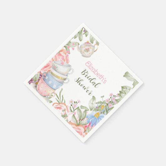 ティーパーティーエレガントピンクグリーンブライダルシャワー スタンダードカクテルナプキン (角)