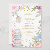 ティーパーティーエレガントピンクグリーンブライダルシャワー 招待状 (正面)