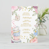 ティーパーティーエレガントピンクグリーンブライダルシャワー 招待状 (スタンド正面)