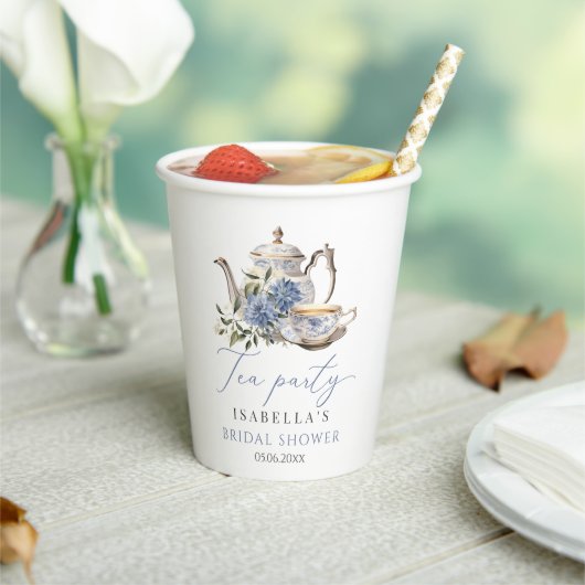 ティーパーティーエレガントブルーフローラブライダルシャワー 紙コップ (インサイチュ)