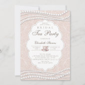 ティーパーティーエレガントレースパールスピーチブライダルシャワー 招待状 (正面)