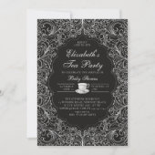 ティーパーティーエレガントレース白黒ベビーシャワー 招待状 (正面)