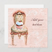 ティーパーティーカップケーキビクトリアンデザイン招待状 招待状 (正面/裏面)