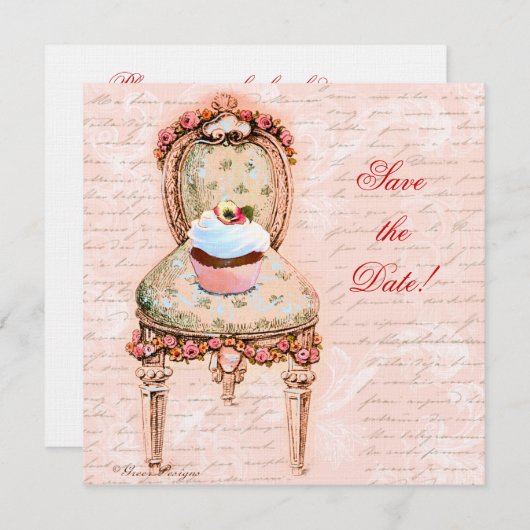 ティーパーティーカップケーキ&チェア セーブザデート (正面/裏面)