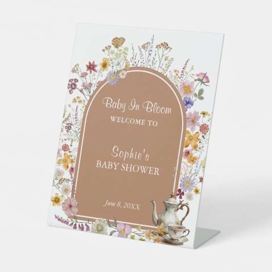 ティーパーティーガーデンパーティーベビーイン開花ウェルカムサイン 台座サイン (正面)