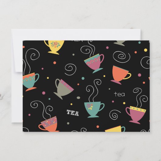 ティーパーティーガールズ誕生日ホットカップカラフル 招待状 (裏面)