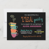 ティーパーティーガールズ誕生日ホットカップカラフル 招待状 (正面)