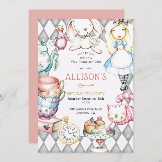 ティーパーティーガールズ誕生日招待状 招待状 (正面/裏面)