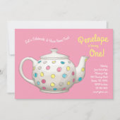 ティーパーティーキッズ第1誕生日水玉模様 招待状 (正面)