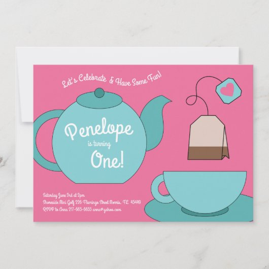ティーパーティーキッズ1歳の誕生日 招待状 (正面)