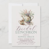 ティーパーティークリームタウペベージュルンチョンブライダルシャワー 招待状 (正面)