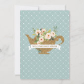 ティーパーティーターコイズブルー赤面フローラベビーシャワー 招待状 (裏面)