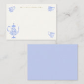 ティーパーティーチノイスリーブルーシックレースブライダルシャワー ノートカード (正面/裏面)