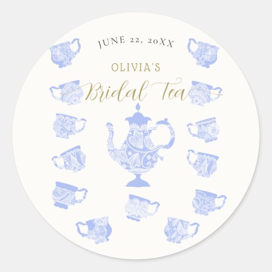 ティーパーティーチノイスリーブルーボホレースブライダルシャワー ラウンドシール (正面)