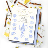 ティーパーティーチノイスリーブルーボホレースブライダルシャワー 招待状