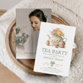 ティーパーティーパウダーピンククリームヴィンテージブライダルシャワー 招待状