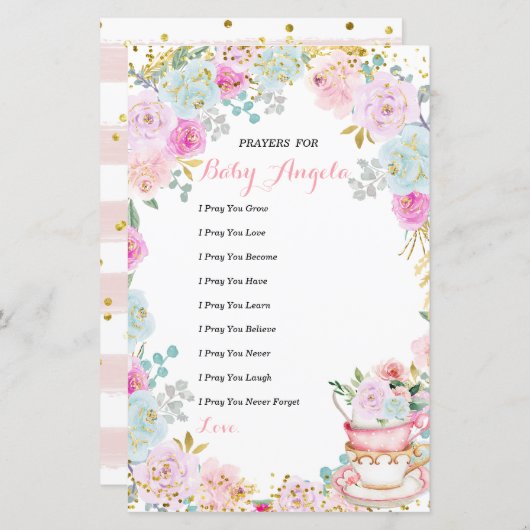 ティーパーティーパステルフローラ祈りの言葉のためのベビー (正面/裏面)
