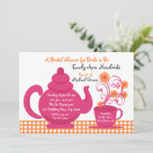 ティーパーティーピンクとオレンジのブライダルシャワー 招待状 (スタンド正面)