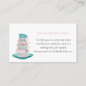 ティーパーティーピンクとティール（緑がかった色）ティーカップカスタム エンクロージャーカード (正面)