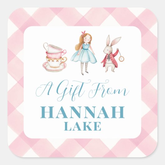 ティーパーティーピンクギンガムガールズギフト スクエアシール (正面)