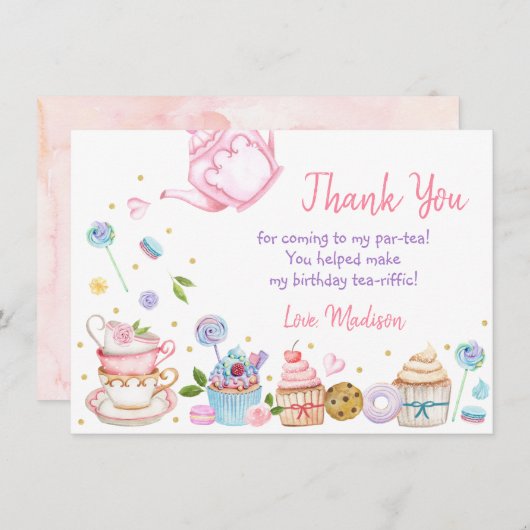 ティーパーティーピンクフローラ誕生日ありがとう サンキューカード (正面/裏面)