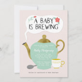 ティーパーティーピンクベビーシャワーベビーが醸造中 招待状 (正面)