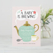ティーパーティーピンクベビーシャワーベビーが醸造中 招待状 (スタンド正面)