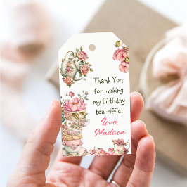 ティーパーティーピンク金ゴールドフローラ誕生日ありがとう ギフトタグ