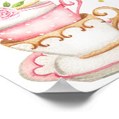 ティーパーティーピンク金ゴールドフローラ誕生日へようこそ ポスター (角)