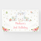 ティーパーティーピンク金ゴールドフローラ誕生日 横断幕 (横)