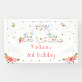 ティーパーティーピンク金ゴールドフローラ誕生日 横断幕