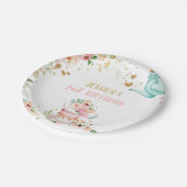 ティーパーティーフローラティー誕生日パーティーフローラピンク ペーパープレート (アングル)