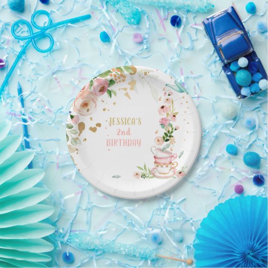 ティーパーティーフローラティー誕生日パーティーフローラピンク ペーパープレート (パーティー)