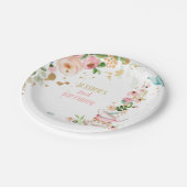 ティーパーティーフローラティー誕生日パーティーフローラピンク ペーパープレート (アングル)