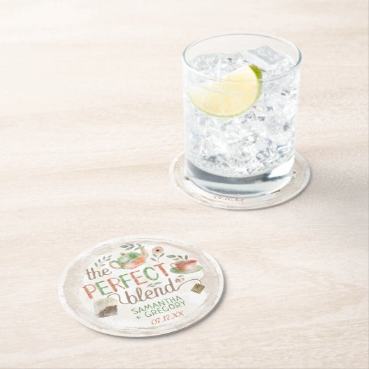 ティーパーティーブライダルウェディングシャワーザパーフェクトブレンド ラウンドペーパーコースター (インサイチュ)