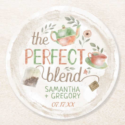 ティーパーティーブライダルウェディングシャワーザパーフェクトブレンド ラウンドペーパーコースター (正面)