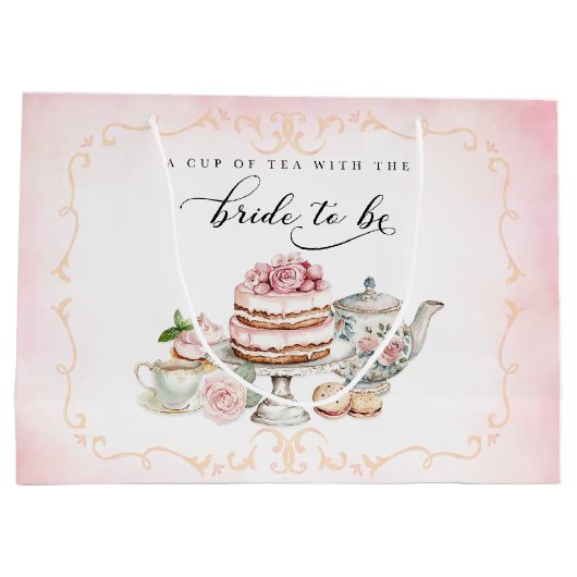 ティーパーティーブライダルシャワーのギフトバッグ – これから花嫁になる人 ラージペーパーバッグ (裏面)