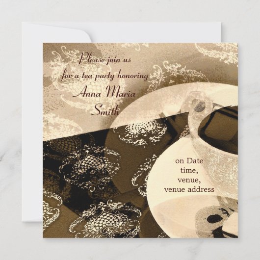 ティーパーティーブライダルシャワーの招待 招待状 (裏面)