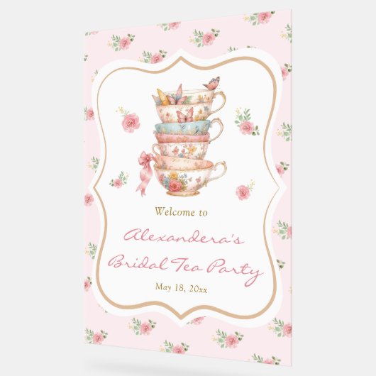 ティーパーティーブライダルシャワーへようこそ アクリルサイン (傾斜)