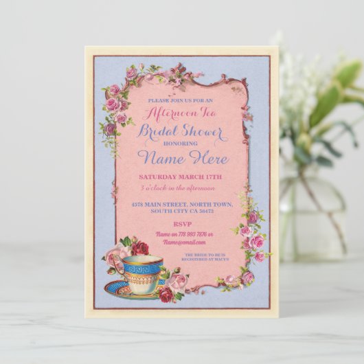 ティーパーティーブライダルシャワーガーデンティーカップ招待状 招待状 (スタンド正面)