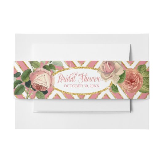 ティーパーティーブライダルシャワーシェブロンストライプバラ 招待状ベリーバンド (正面例)