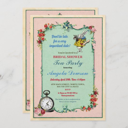 ティーパーティーブライダルシャワーティーポットワンダーランド招待状 招待状 (正面/裏面)