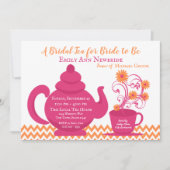 ティーパーティーブライダルシャワーピンクとオレンジ 招待状 (正面)