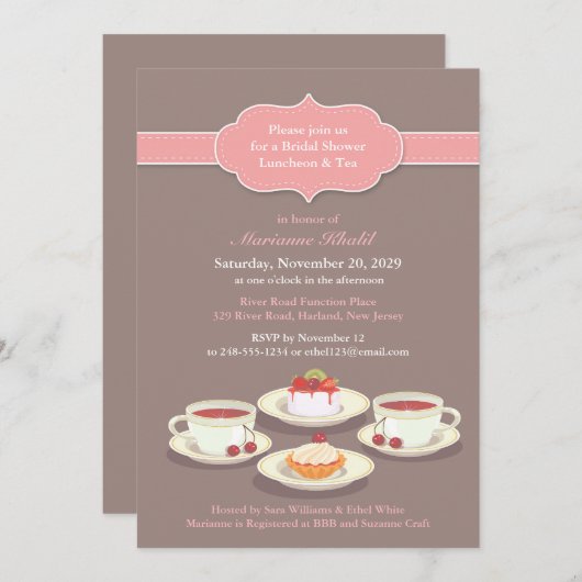 ティーパーティーブライダルシャワーフラット招待状 招待状 (正面/裏面)