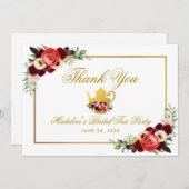 ティーパーティーブライダルシャワーブルガンディボホ感謝してい サンキューカード (正面/裏面)