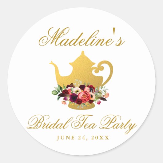 ティーパーティーブライダルシャワーブルゴーニュフローラボホ ラウンドシール (正面)